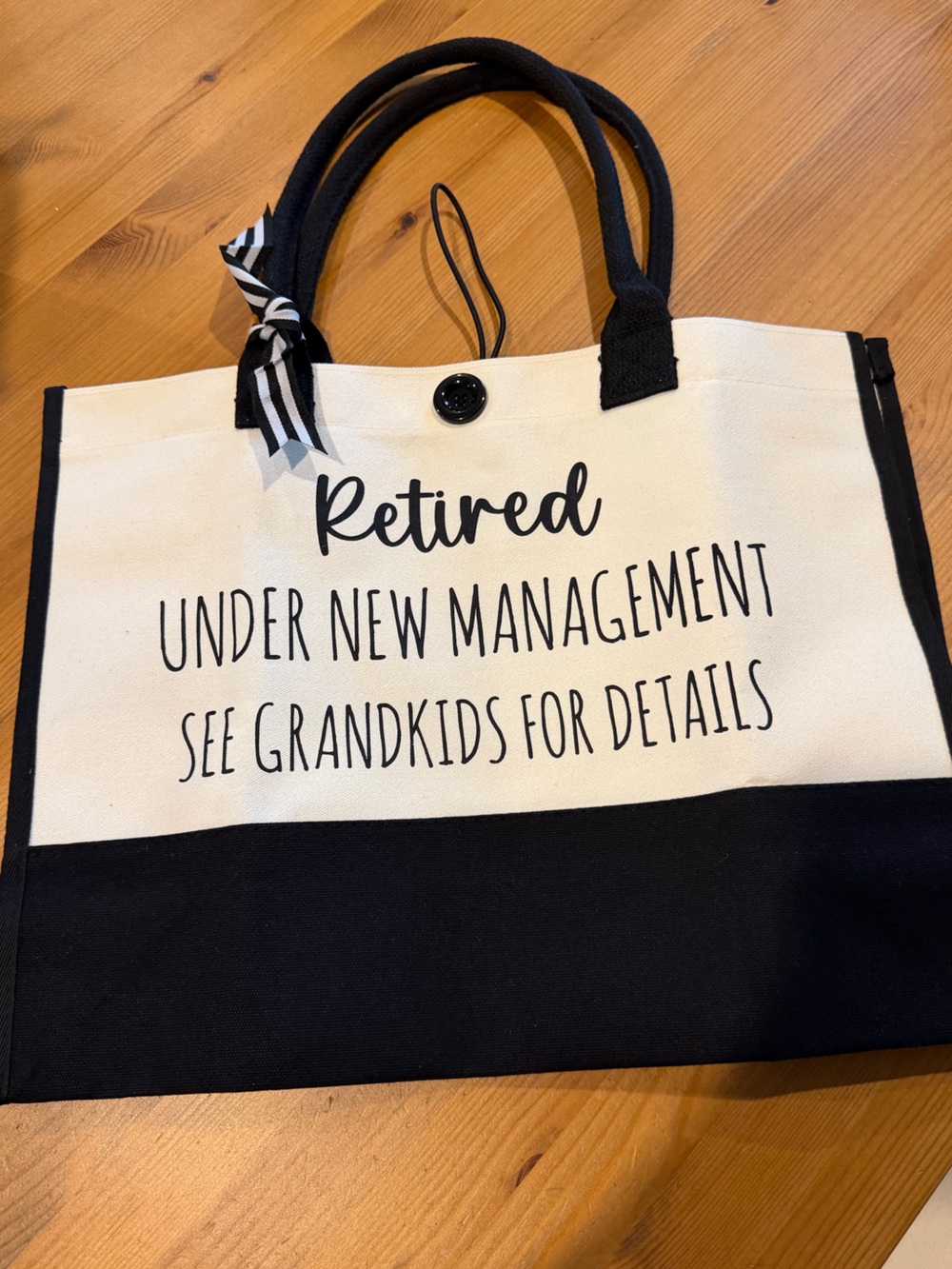 Retired Canvas Tote Bag for Women - Black & Cream